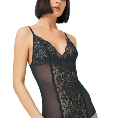 Body rembourré en dentelle transparente avec bouton-pression — lingerie de luxe Pour L