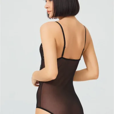 Body rembourré en dentelle transparente avec bouton-pression — Pour L lingerie de luxe