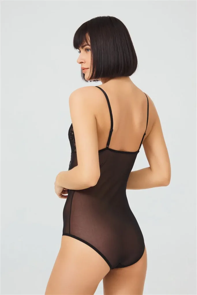 Body rembourré en dentelle transparente avec bouton-pression — Pour L lingerie de luxe