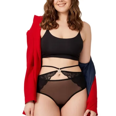 Culotte de bikini  grande taille en tulle devant et dos en dentelle — Pour L lingerie de luxe