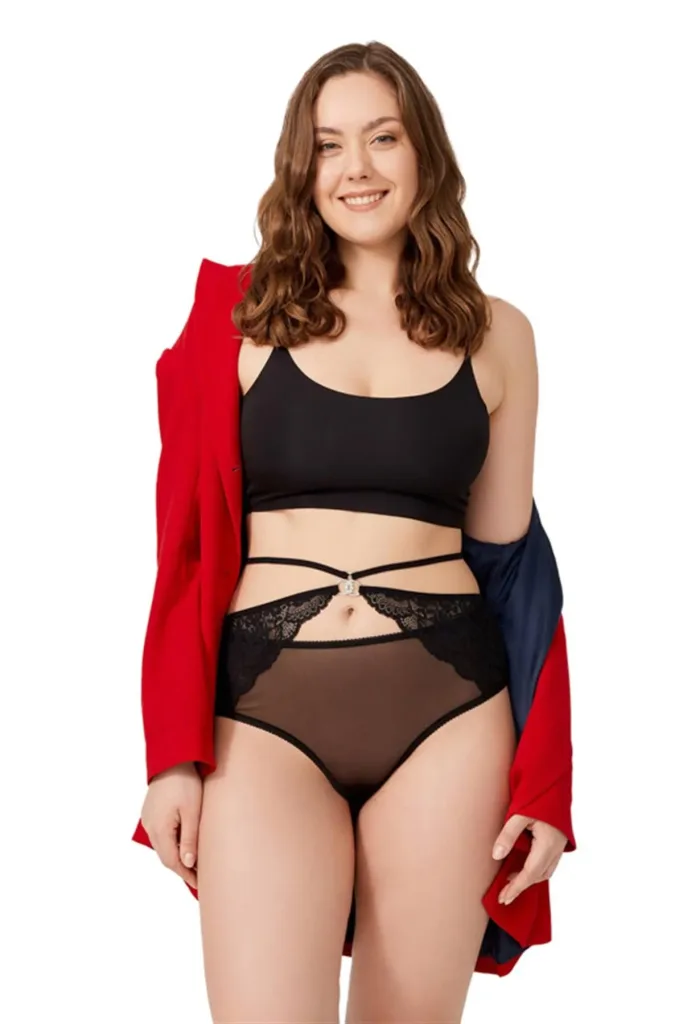 Culotte de bikini  grande taille en tulle devant et dos en dentelle — Pour L lingerie de luxe