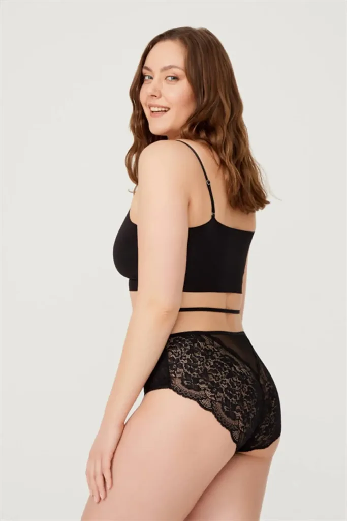 Culotte de bikini  grande taille en tulle devant et dos en dentelle — Pour L lingerie de luxe