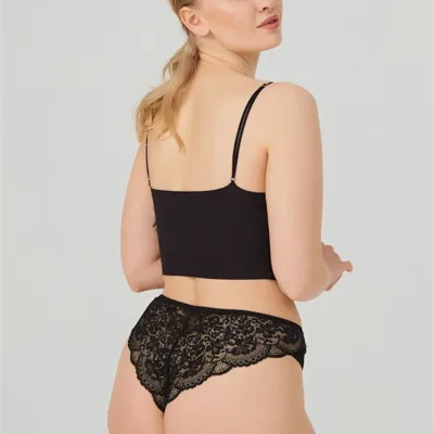 Culotte brésilienne grande taille avec tulle en dentelle et nœud — lingerie de luxe Pour L