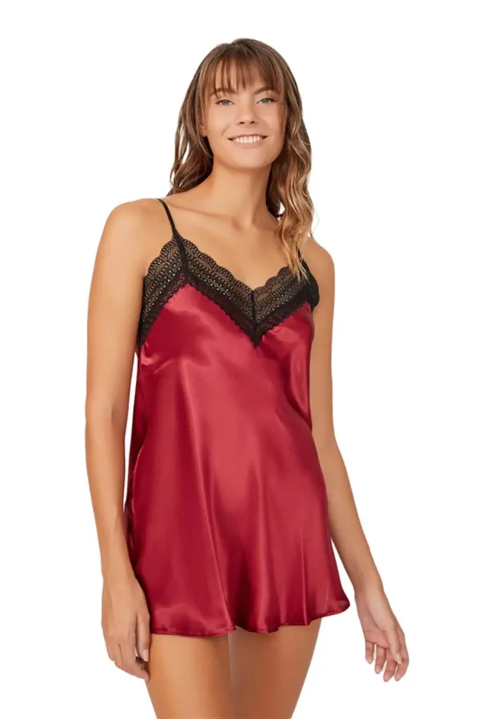 Babydoll en Satin Cherry — Pour L lingerie de luxe