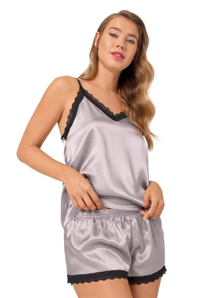 Pyjama Satin Dentelle Beige