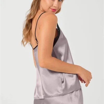 Pyjama Satin Dentelle Beige — Pour L lingerie de luxe
