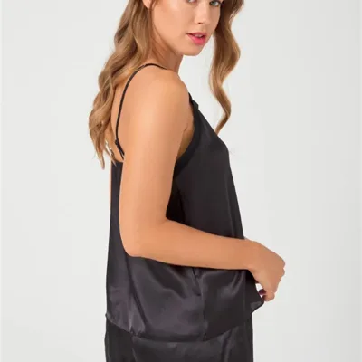 Pyjama Satin Dentelle Noir — Pour L lingerie de luxe