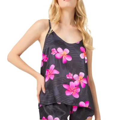 Pyjama Satin fleuri 2 pieces avec short — lingerie de luxe Pour L