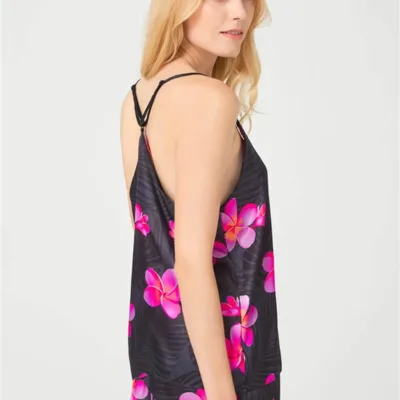 Pyjama Satin fleuri 2 pieces avec short — Pour L lingerie de luxe