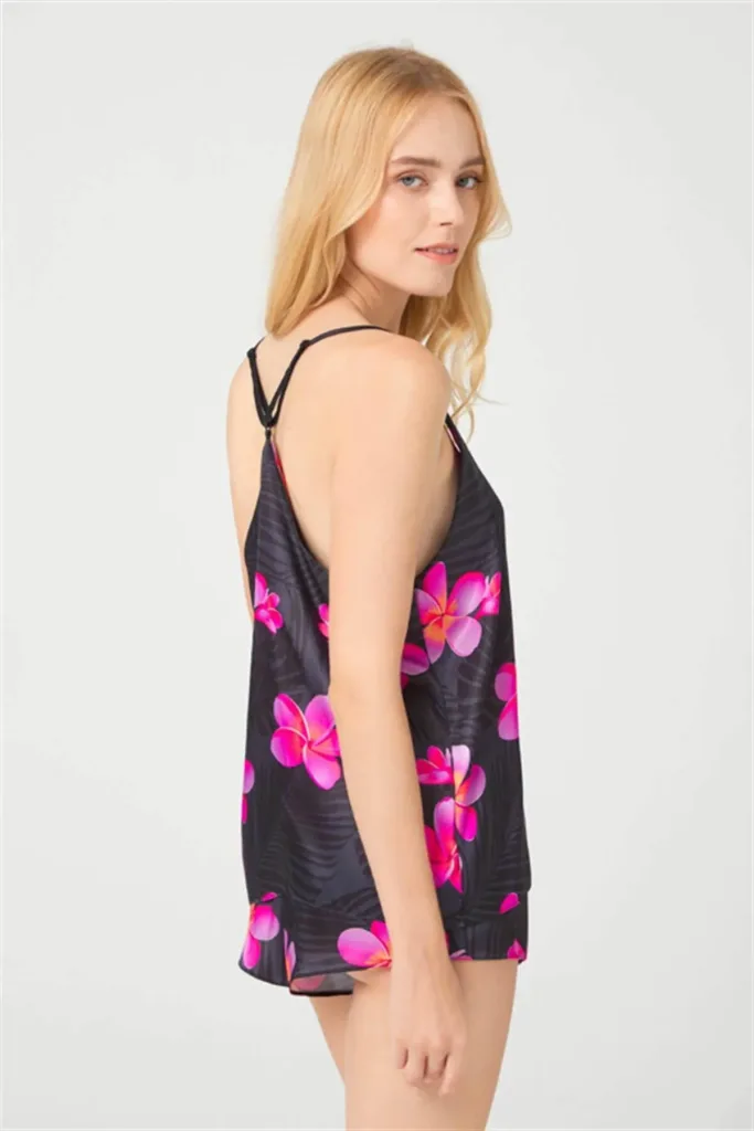Pyjama Satin fleuri 2 pieces avec short — Pour L lingerie de luxe