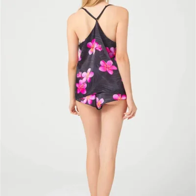 Pyjama Satin fleuri 2 pieces avec short — Pour L lingerie de luxe