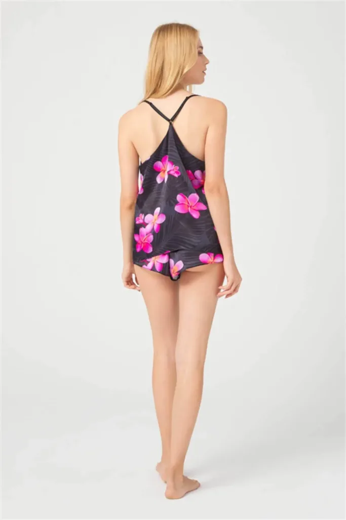 Pyjama Satin fleuri 2 pieces avec short — Pour L lingerie de luxe