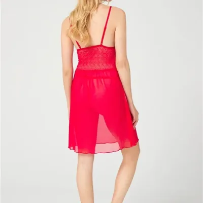 Nuisette en dentelle transparente avec string rouge — Pour L lingerie de luxe
