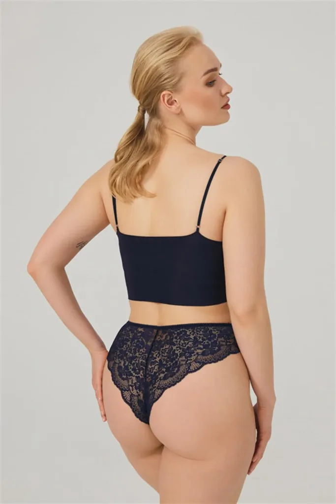 Culotte brésilienne pour femme avec tulle en dentelle et nœud — Pour L lingerie de luxe
