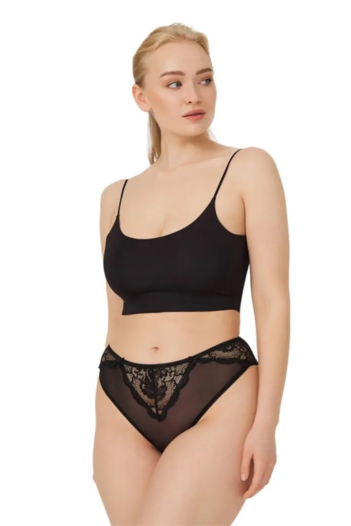 Culotte brésilienne pour femme avec tulle en dentelle et nœud