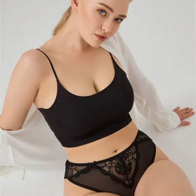 Culotte brésilienne pour femme avec tulle en dentelle et nœud — Pour L lingerie de luxe