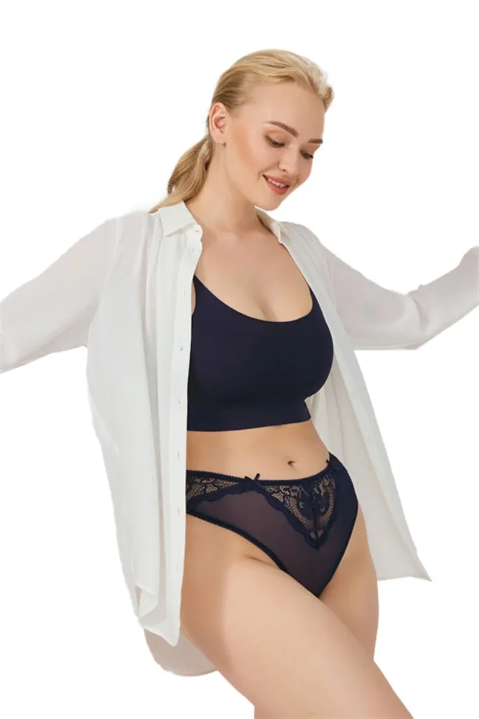 Culotte brésilienne pour femme avec tulle en dentelle et nœud — Pour L lingerie de luxe