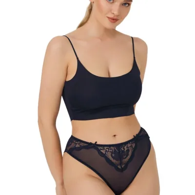 Culotte brésilienne pour femme avec tulle en dentelle et nœud — Pour L lingerie de luxe