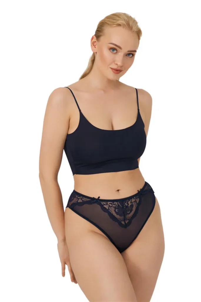 Culotte brésilienne pour femme avec tulle en dentelle et nœud — Pour L lingerie de luxe