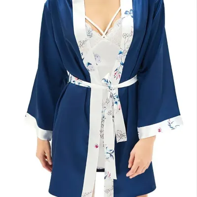 Nuisette robe courte peignoir en satin de soie — Pour L lingerie de luxe